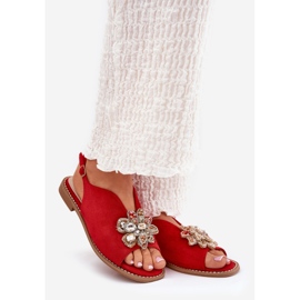 S.Barski Sandalias para mujeres de tacón plano con un adorno S. Barski KV27-001 rojo 1