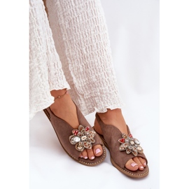 S.Barski Sandalias para mujeres de tacón plano con un adorno de S. Barski KV27-001 Beige oscuro 6