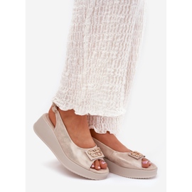 S.Barski Sandalias de cuero para mujeres en cuña con un detalle decorativo de S. Barski LR51-593 Oro dorado 1