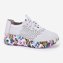 ARTIKER Cuero Openwork Women's Zapatos en cuñas Mariposas Artesis 56C1618 White blanco 4