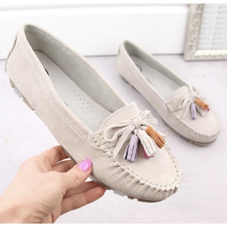 Filippo W PAW506A Mocasines de piel serraje beige con flecos 2