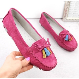 Filippo W PAW506B Mocasines de piel serraje con flecos fucsia rosado 2