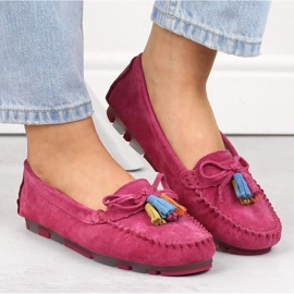 Filippo W PAW506B Mocasines de piel serraje con flecos fucsia rosado 4