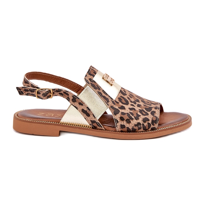 Zazoo 40385 Sandalias de cuero para mujeres con leopardo estampado marrón 5
