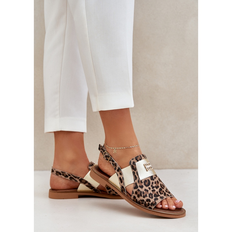 Zazoo 40385 Sandalias de cuero para mujeres con leopardo estampado marrón 2