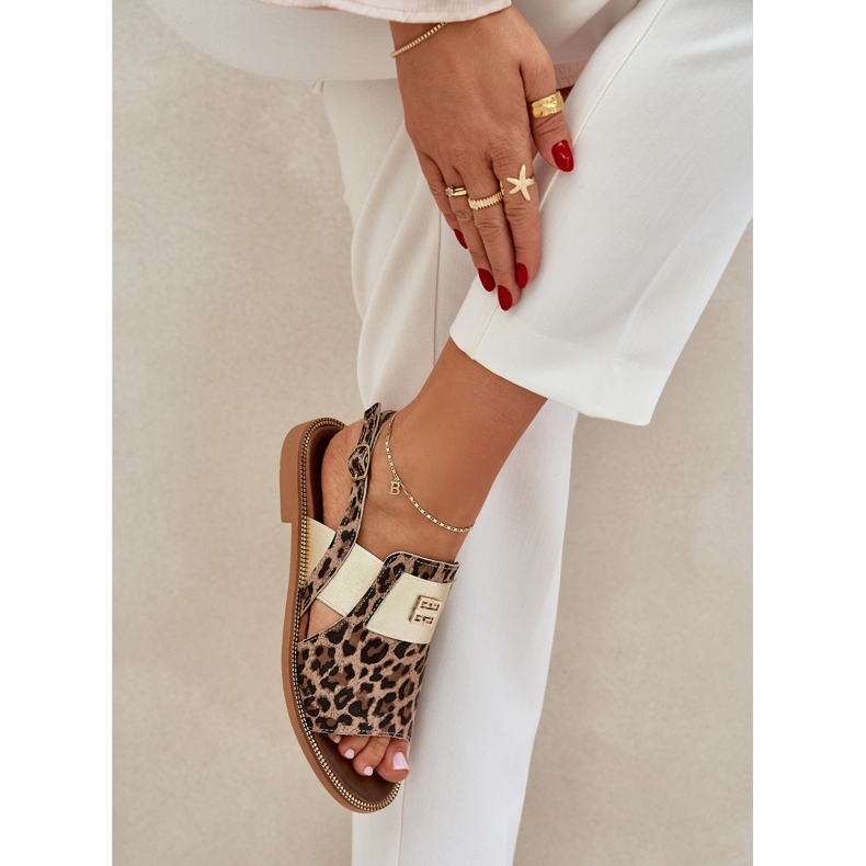 Zazoo 40385 Sandalias de cuero para mujeres con leopardo estampado marrón 3