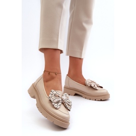 Mocasines de cuero para mujeres con Laura Messi 2787 Light Ben beige 1