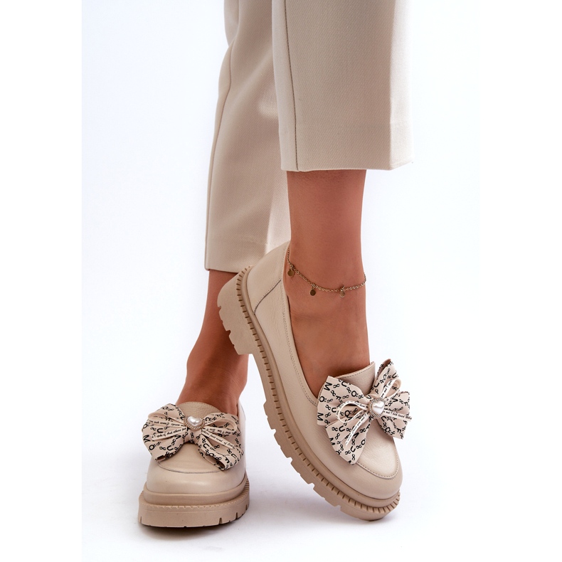 Mocasines de cuero para mujeres con Laura Messi 2787 Light Ben beige 3