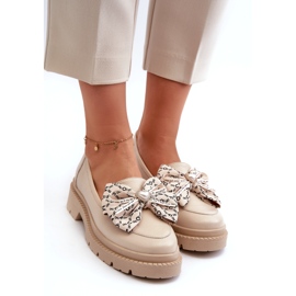Mocasines de cuero para mujeres con Laura Messi 2787 Light Ben beige 2