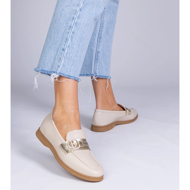 Mocasines beige eco -leather con circones 1