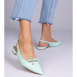 Tacones planos de menta con arco verde 2