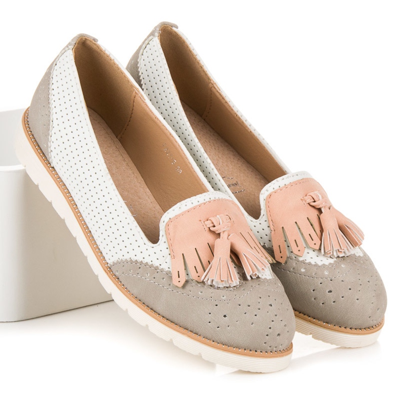 Vices Bailarinas caladas con flecos blanco gris rosa 1