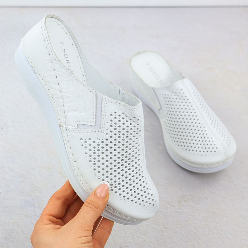 Zapatillas de cuero para mujeres construidas abiertas blancas t.sokolski l25-164 blanco 1