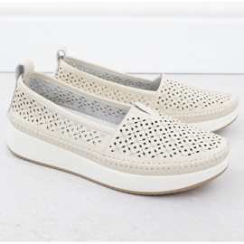 Zapatos de cuero Openwork en la plataforma Beige Filippo 4555 3