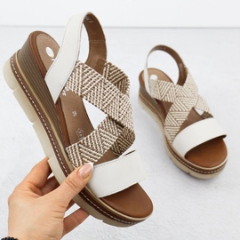 Sandalias de cuero con elásticos resbalados en un beige remonte D2L54-60 1