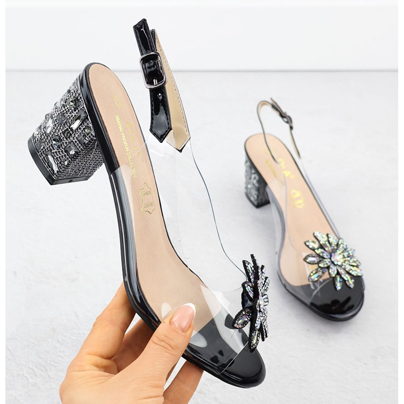 S.Barski Sandalias de mujeres transparentes en el pilar con circones de circones Czarne S. Barski MR51-002 negro 1