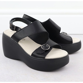 S.Barski Sandalias de cuña de cuero Black S. Barski LR51-540 negro 2