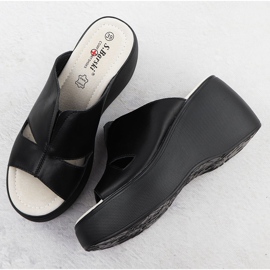 S.Barski Godas de cuero para mujeres en las cuñas negras S. Barski LR51-541 negro 3