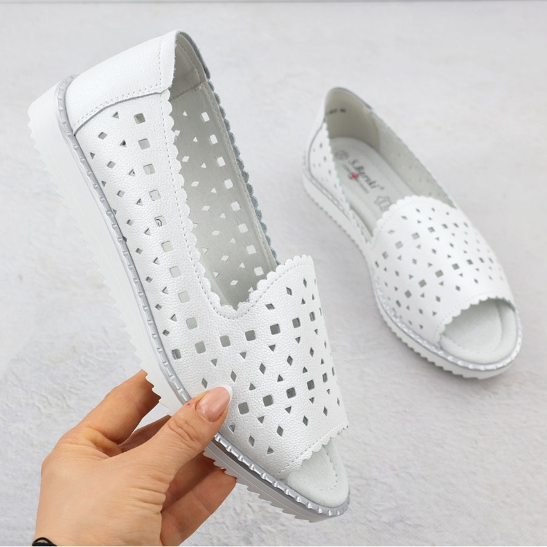 S.Barski Zapatos de cuero para mujeres Toe Openwork White Pearl S. Barski LR51-922 blanco 1 S.Barski Zapatos de cuero para mujeres Toe Openwork White Pearl S. Barski LR51-922 blanco 1