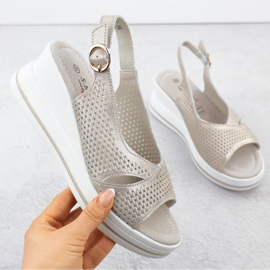 S.Barski Sandalias de cuero para mujeres abiertas en el Złote S. Barski LR51-660 Cuñas dorado 1 S.Barski Sandalias de cuero para mujeres abiertas en el Złote S. Barski LR51-660 Cuñas dorado 1