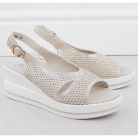 S.Barski Sandalias de cuero para mujeres abiertas en el Złote S. Barski LR51-660 Cuñas dorado 2