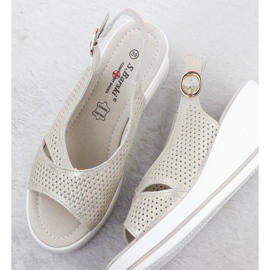 S.Barski Sandalias de cuero para mujeres abiertas en el Złote S. Barski LR51-660 Cuñas dorado 3