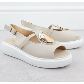 Sandalias de cuero para mujeres en la plataforma Beige S.Barski GR51-603 2