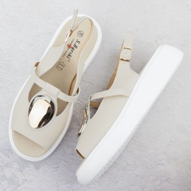 Sandalias de cuero para mujeres en la plataforma Beige S.Barski GR51-603 3