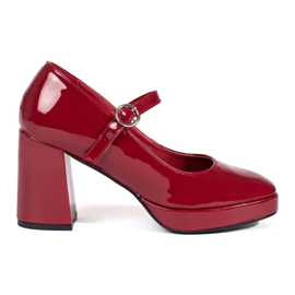 Seastar Zapatos de mujer de charol rojo con tacón y hebilla 4
