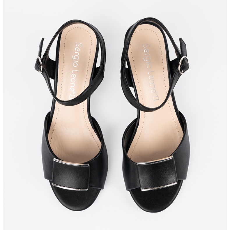 Sergio Leone Sandalias en el pilar de las mujeres con un tacón al aire libre negro 2 Sergio Leone Sandalias en el pilar de las mujeres con un tacón al aire libre negro 2