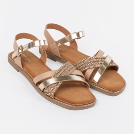 Sandalias de mujeres doradas en una suela plana Sergio Leone dorado 1