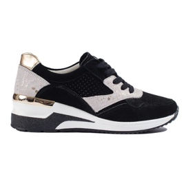 Deportivas Shelovet de piel negra con cuña negro 4