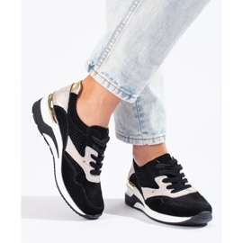 Deportivas Shelovet de piel negra con cuña negro 3