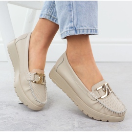 Mocasines de cuero en un beige beige grueso Filippo 6827 4