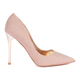 Seastar Stilettos de mujer con purpurina rosa y dorado y tacón metalizado rosado 4