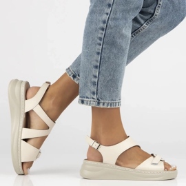 Filippo Sandalias de cuero para mujeres para beige ds7043/25 ser cuñas 4