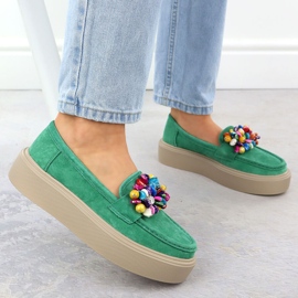 Mocasines de cuero en la plataforma con cuentas verdes Filippo DP6765 6