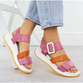 Sandalias de cuero para mujeres en Pink Rieker W2950-31 rosado 4