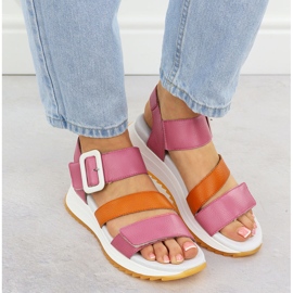 Sandalias de cuero para mujeres en Pink Rieker W2950-31 rosado 6