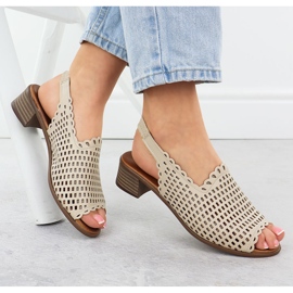 Beige Openwork Sandalias de cuero para mujeres Beige T.Sokolski L25-707 4