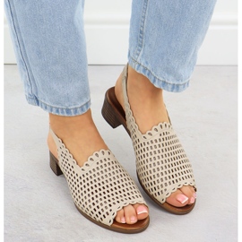 Beige Openwork Sandalias de cuero para mujeres Beige T.Sokolski L25-707 6