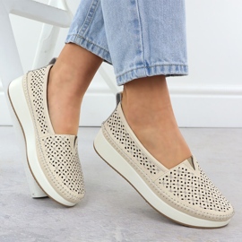 Zapatos de cuero Openwork en la plataforma Beige Filippo 4555 4