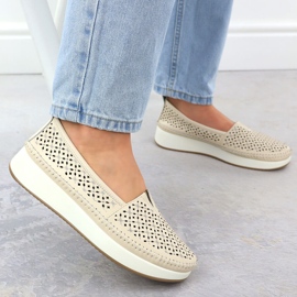 Zapatos de cuero Openwork en la plataforma Beige Filippo 4555 5