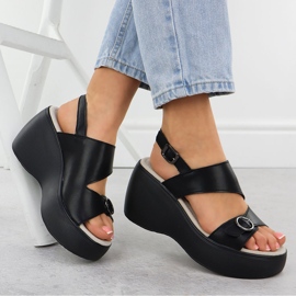 S.Barski Sandalias de cuña de cuero Black S. Barski LR51-540 negro 4