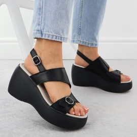 S.Barski Sandalias de cuña de cuero Black S. Barski LR51-540 negro 5