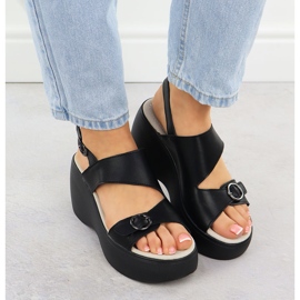 S.Barski Sandalias de cuña de cuero Black S. Barski LR51-540 negro 6