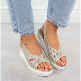 S.Barski Sandalias de cuero para mujeres abiertas en el Złote S. Barski LR51-660 Cuñas dorado 6