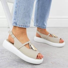 Sandalias de cuero para mujeres en la plataforma Beige S.Barski GR51-603 5
