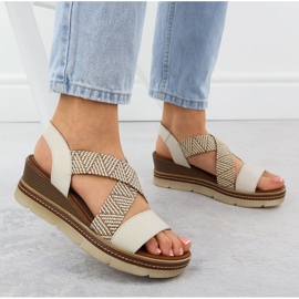 Sandalias de cuero con elásticos resbalados en un beige remonte D2L54-60 5