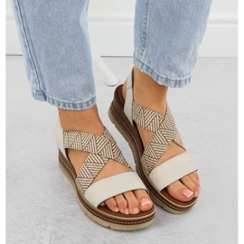 Sandalias de cuero con elásticos resbalados en un beige remonte D2L54-60 6